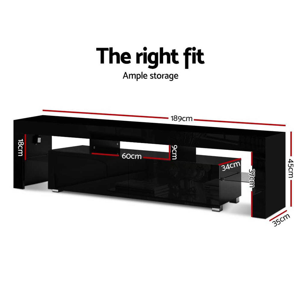 Artiss LED TV Stand Gloss Black 189cm