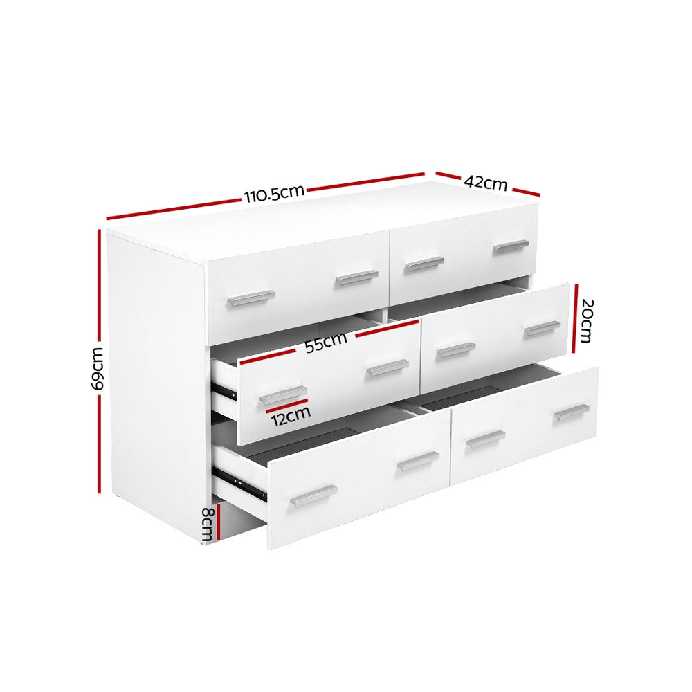 Artiss 6 Drawer Lowboy - White