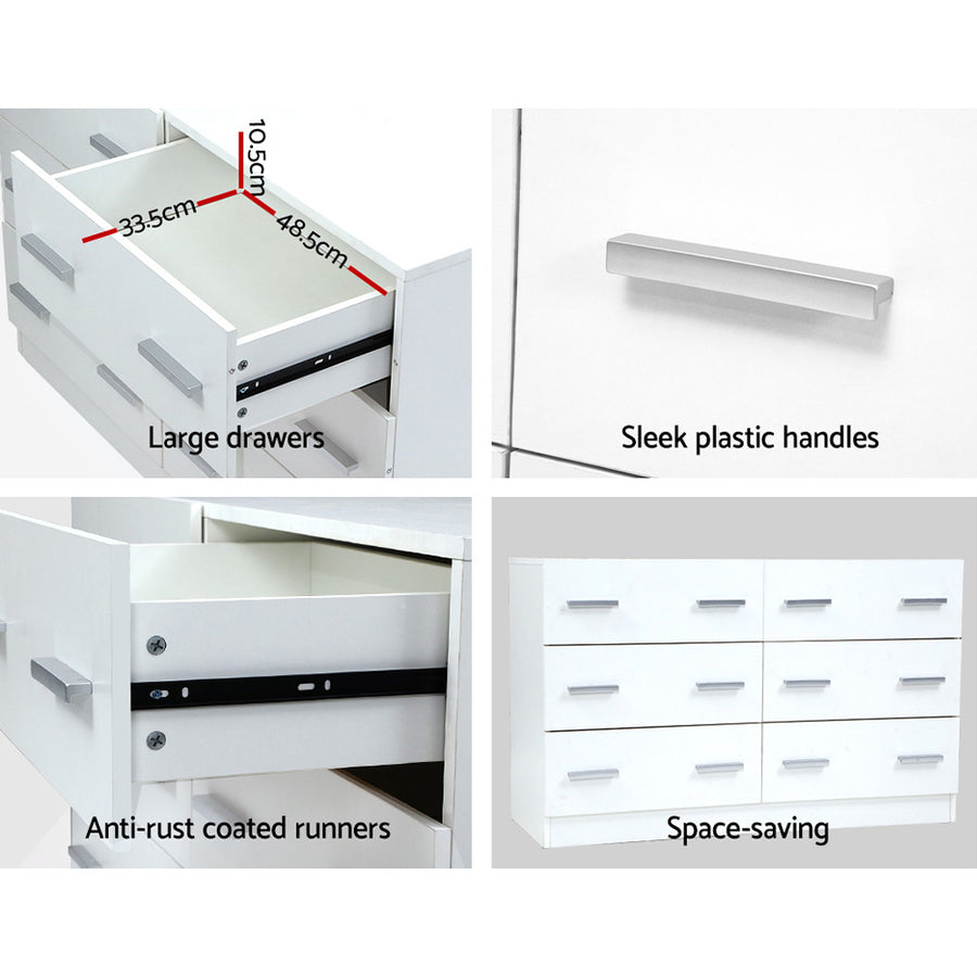 Artiss 6 Drawer Lowboy - White