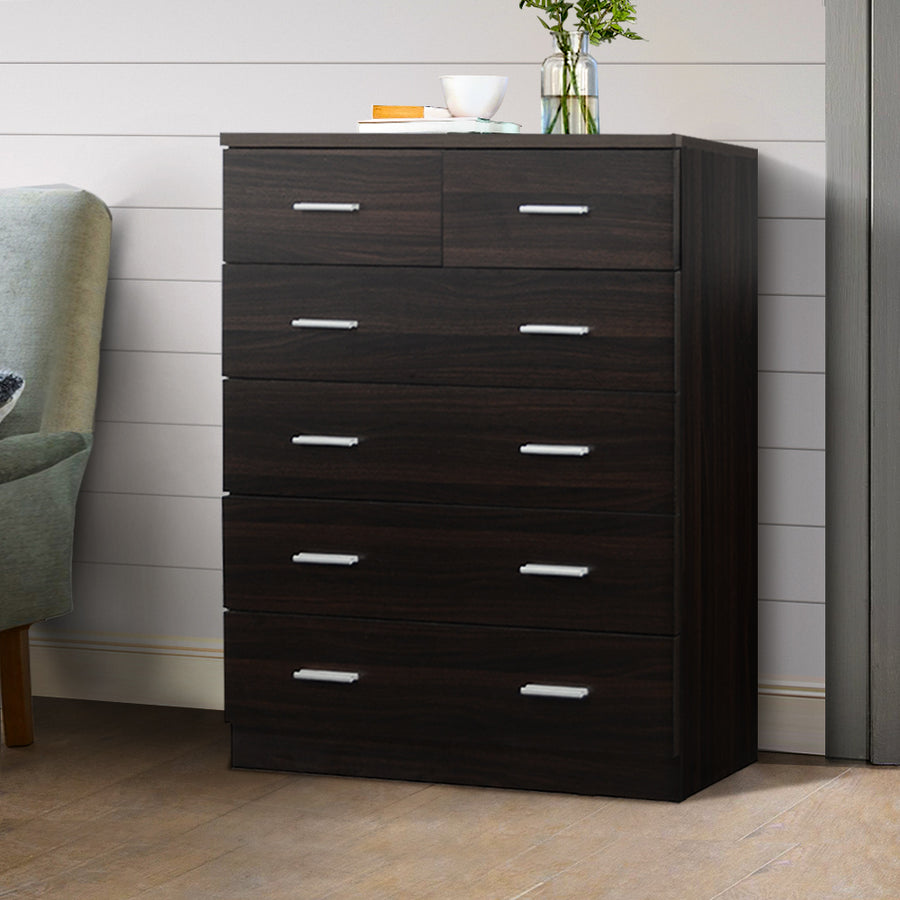 Artiss Tallboy 6 Drawers - Walnut