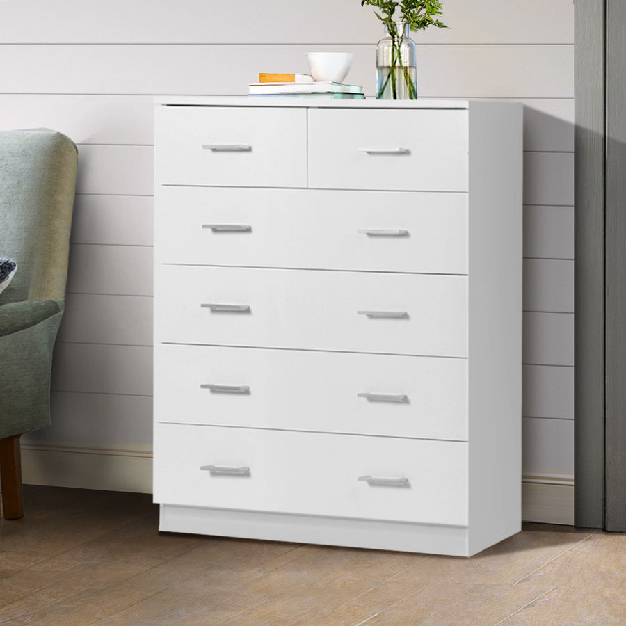 Artiss 6 Drawer Tallboy - White