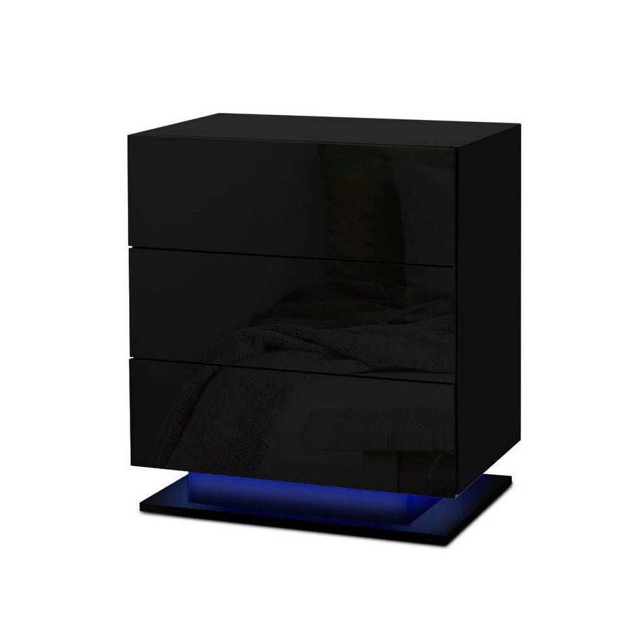 Artiss Bedside Table LED Lamp Gloss Black