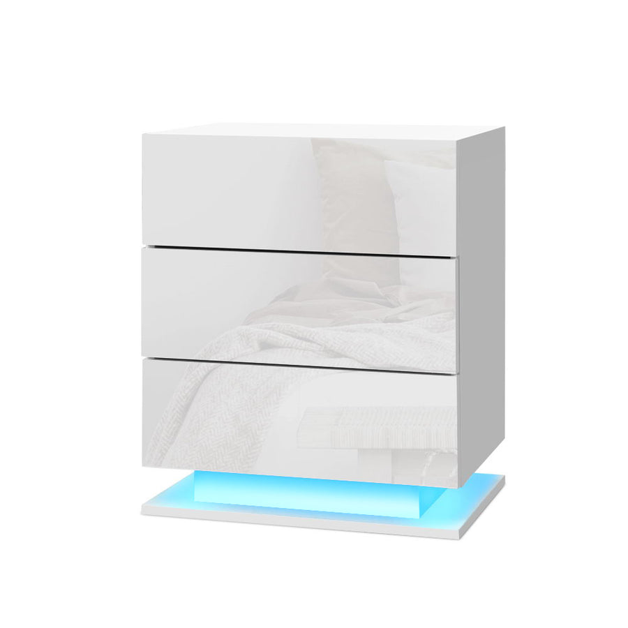 Artiss Bedside Table LED Lamp Gloss White