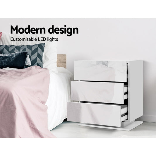 Artiss Bedside Table LED Lamp Gloss White