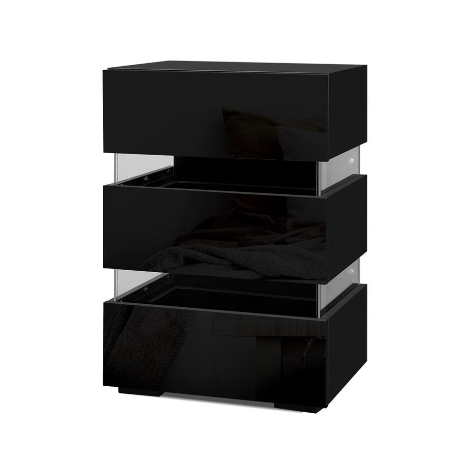 Artiss Bedside Table LED Lamp 3 Drawers Black