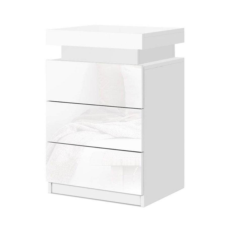 Artiss Bedside Table 3 Drawers LED Lamp White