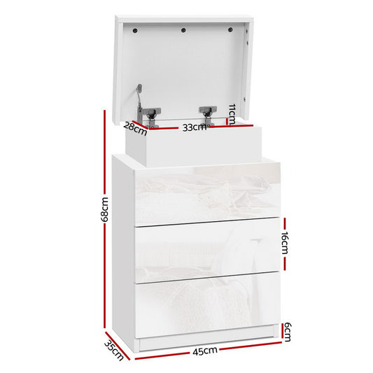 Artiss Bedside Table 3 Drawers LED Lamp White