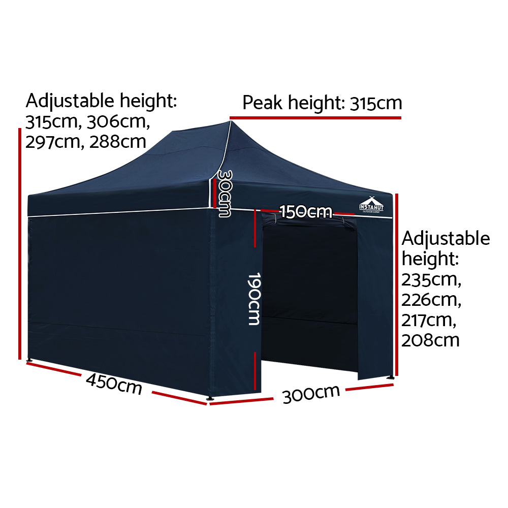 Instahut Gazebo Pop Up Marquee 3x4.5m Folding Wedding Tent Gazebos Shade Navy