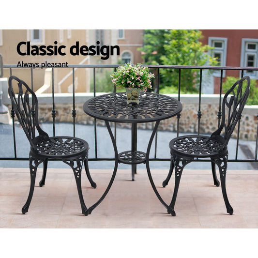 Gardeon 3PC Table & Chairs Black