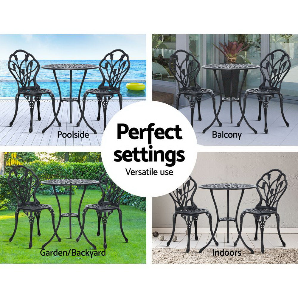 Gardeon 3PC Table & Chairs Black