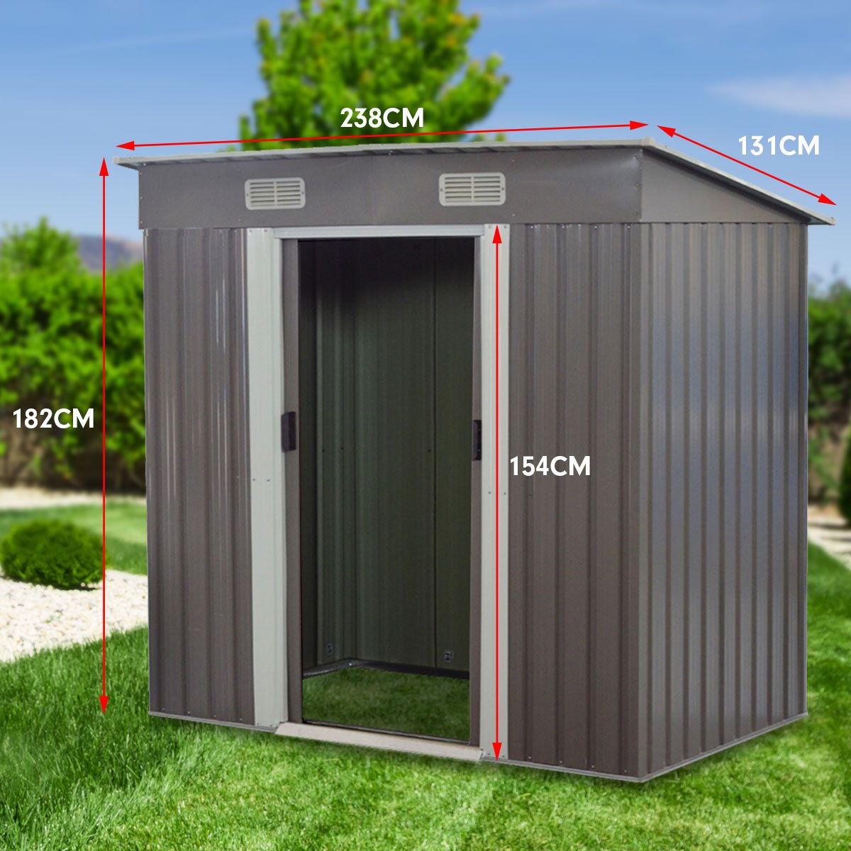 4ft x 8ft Garden Shed with Base Flat Roof - Grey