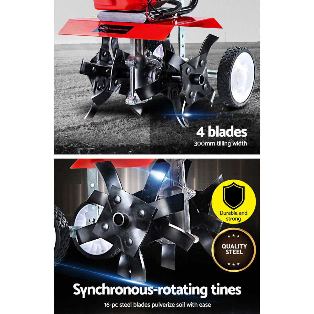 Giantz 88CC Petrol Cultivator Tiller Rotary Hoe 4 Tine 16 Blades