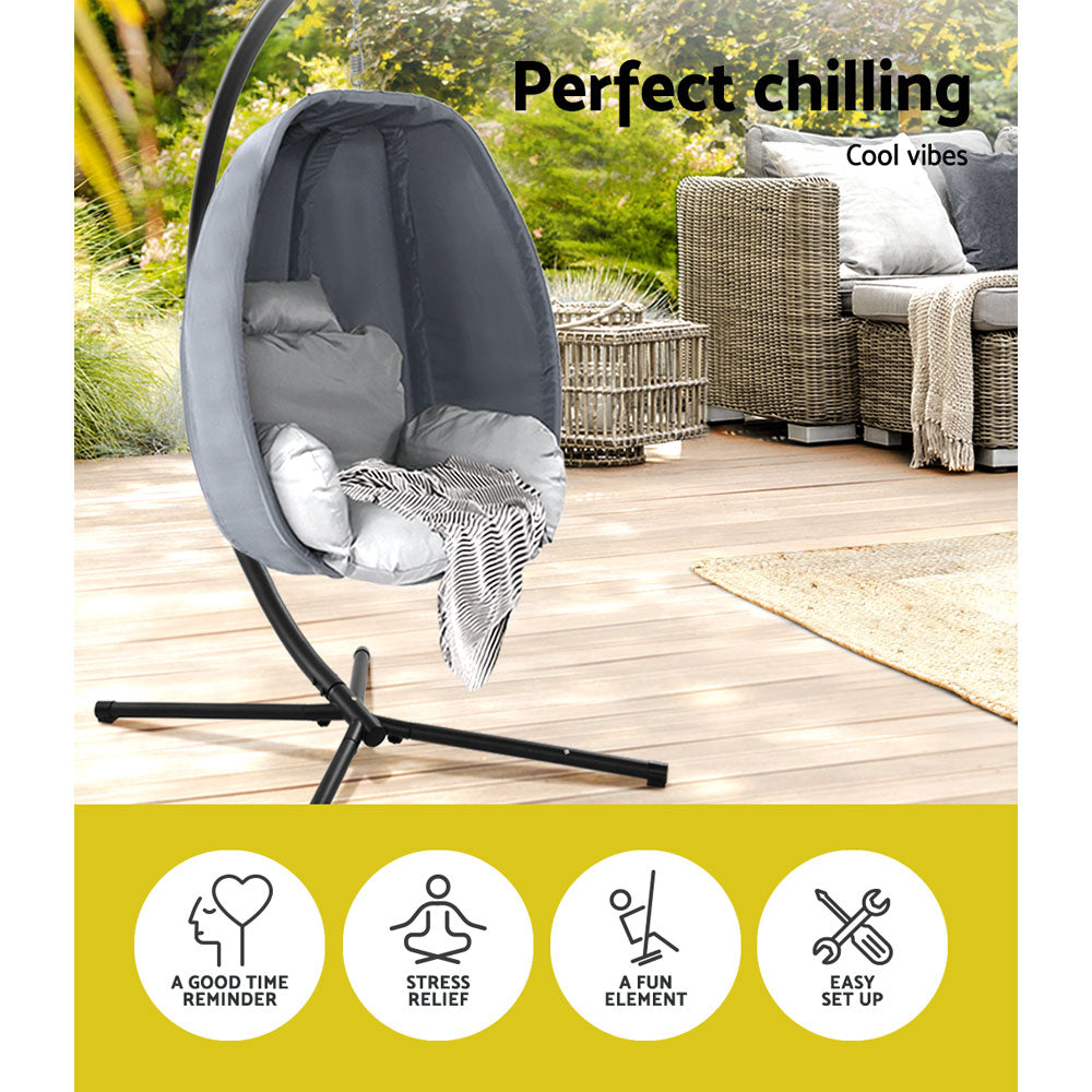 Gardeon Swing - Egg Chair With Stand Grey