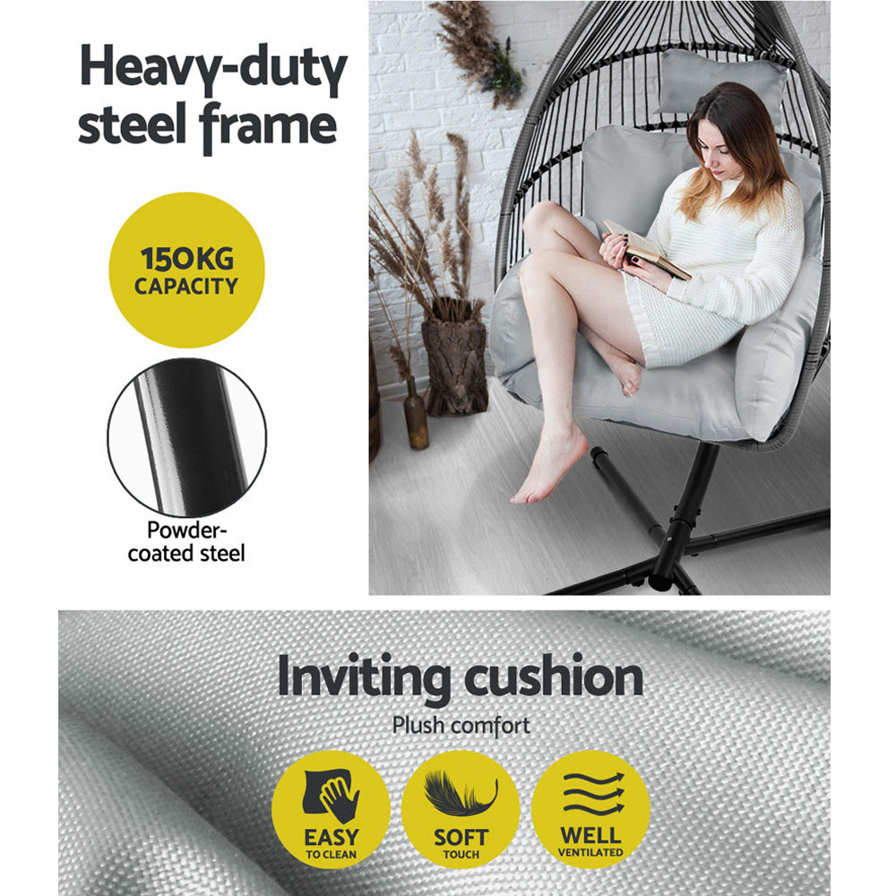 Gardeon Swing - Egg Chair With Stand Grey