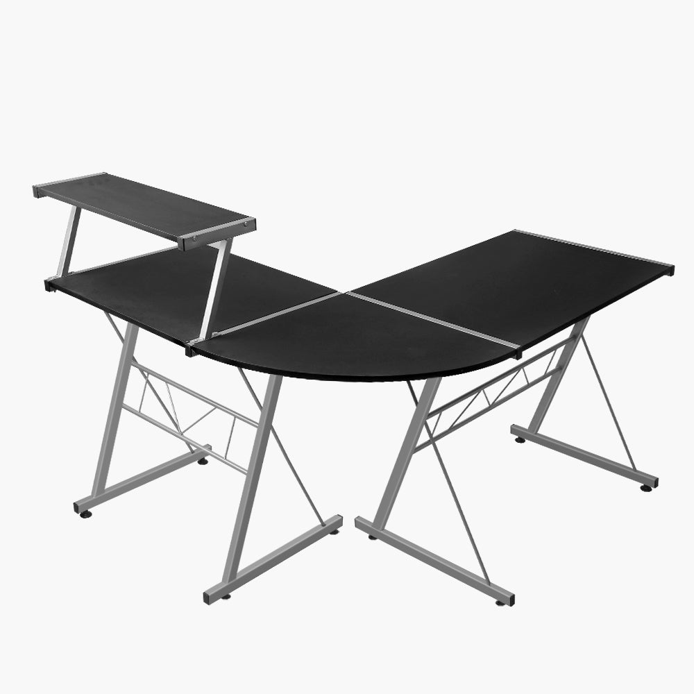 Artiss Corner Metal Pull Out Table Desk - Black