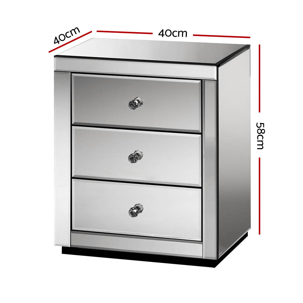 Artiss Mirrored Bedside table Smoky Grey