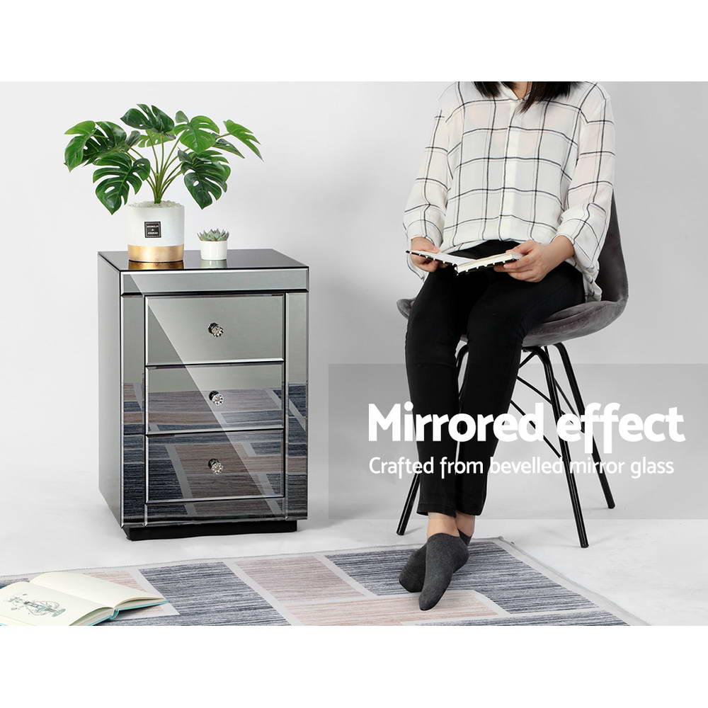 Artiss Mirrored Bedside table Smoky Grey