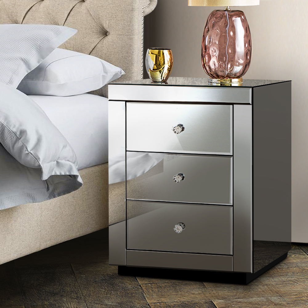 Artiss Mirrored Bedside table Smoky Grey