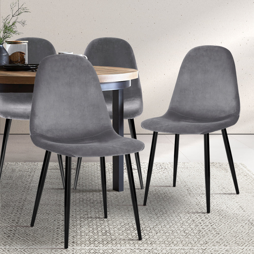 Set of 4 Artiss Dining Chairs Velvet Grey