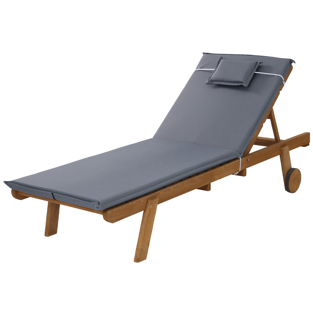 Gardeon Sun Lounge Wood Frame Grey