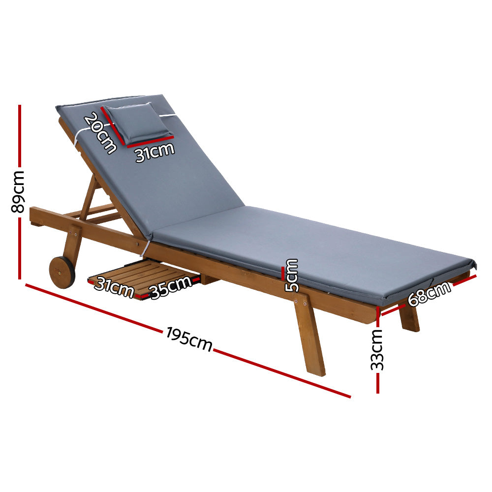 Gardeon Sun Lounge Wood Frame Grey