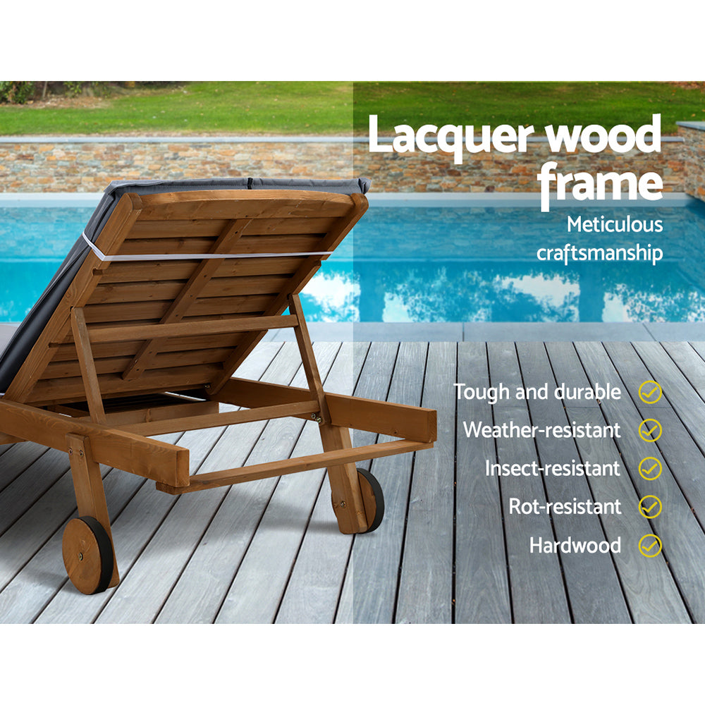 Gardeon Sun Lounge Wood Frame Grey