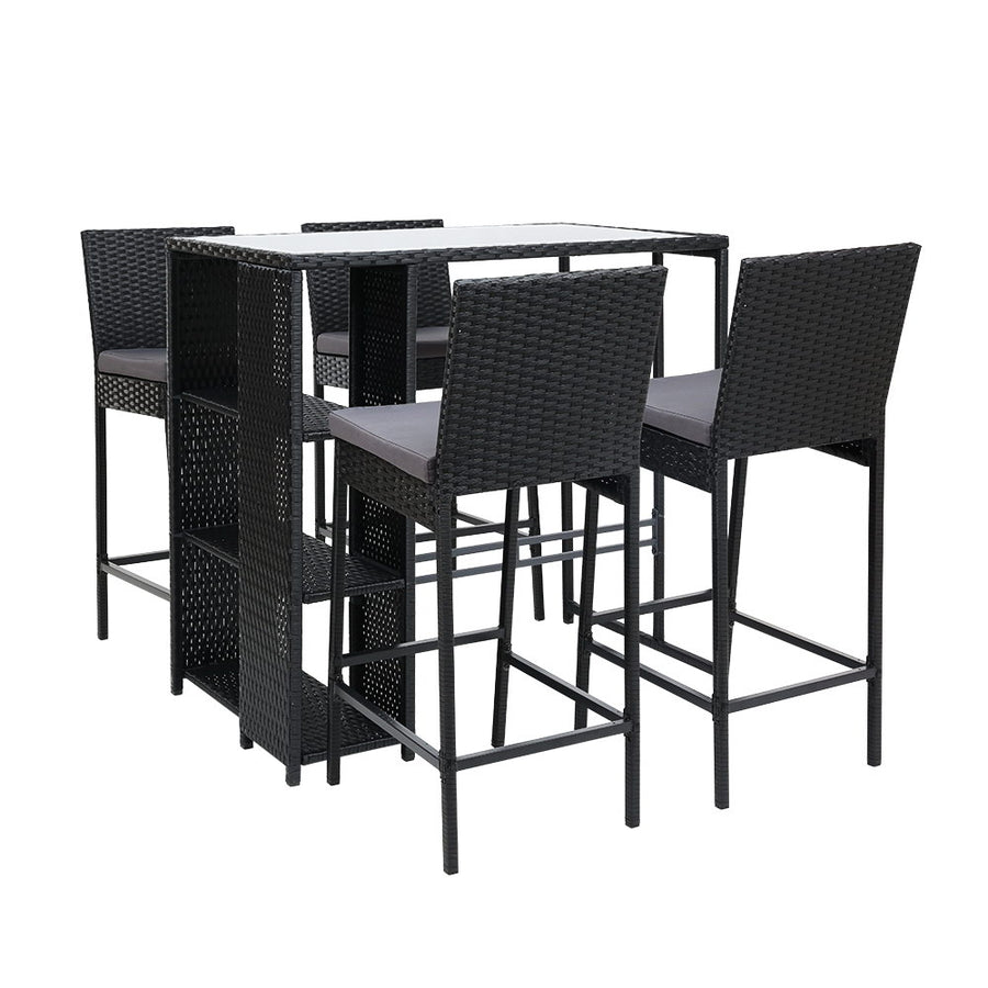 Gardeon 5 Piece Bar Table Stool Set Grey & Black