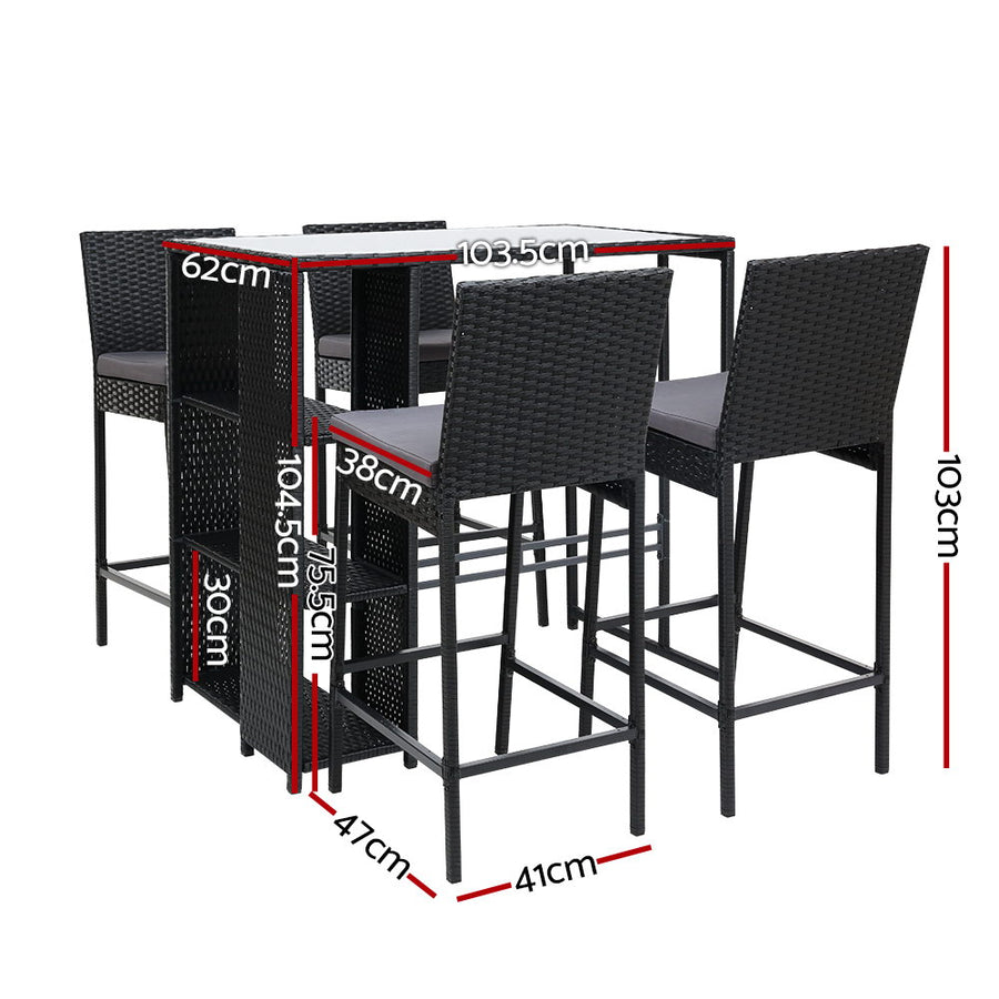 Gardeon 5 Piece Bar Table Stool Set Grey & Black