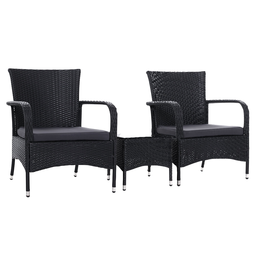 Gardeon 3 Piece Wicker Setting Black