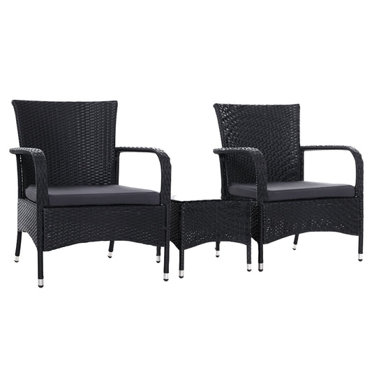 Gardeon 3 Piece Wicker Setting Black