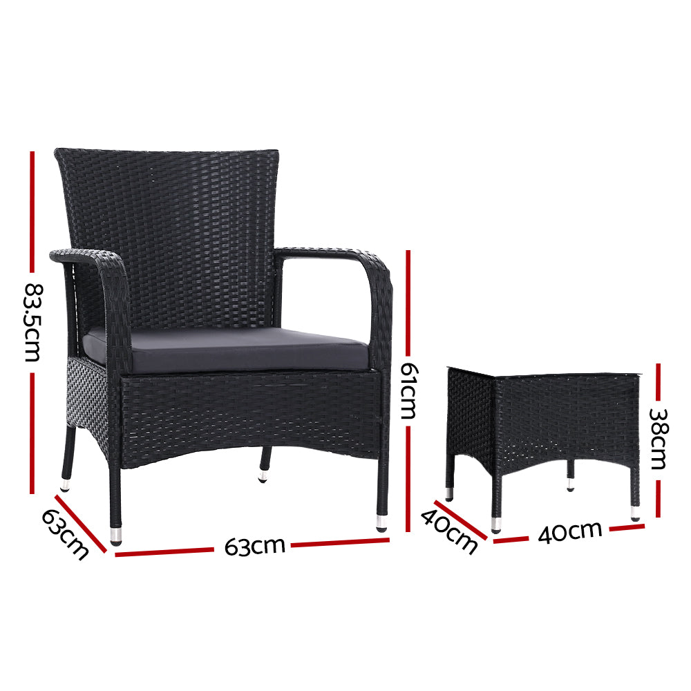 Gardeon 3 Piece Wicker Setting Black