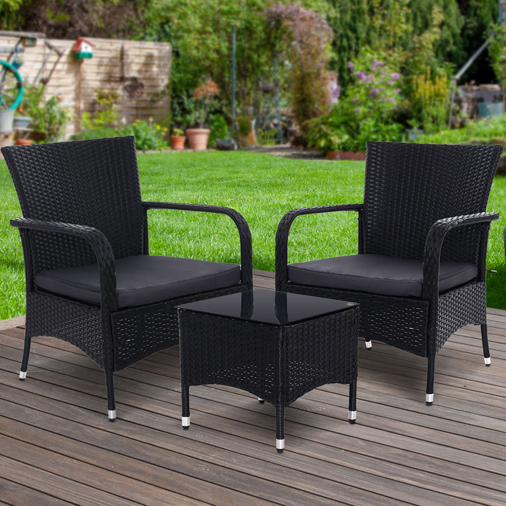 Gardeon 3 Piece Wicker Setting Black