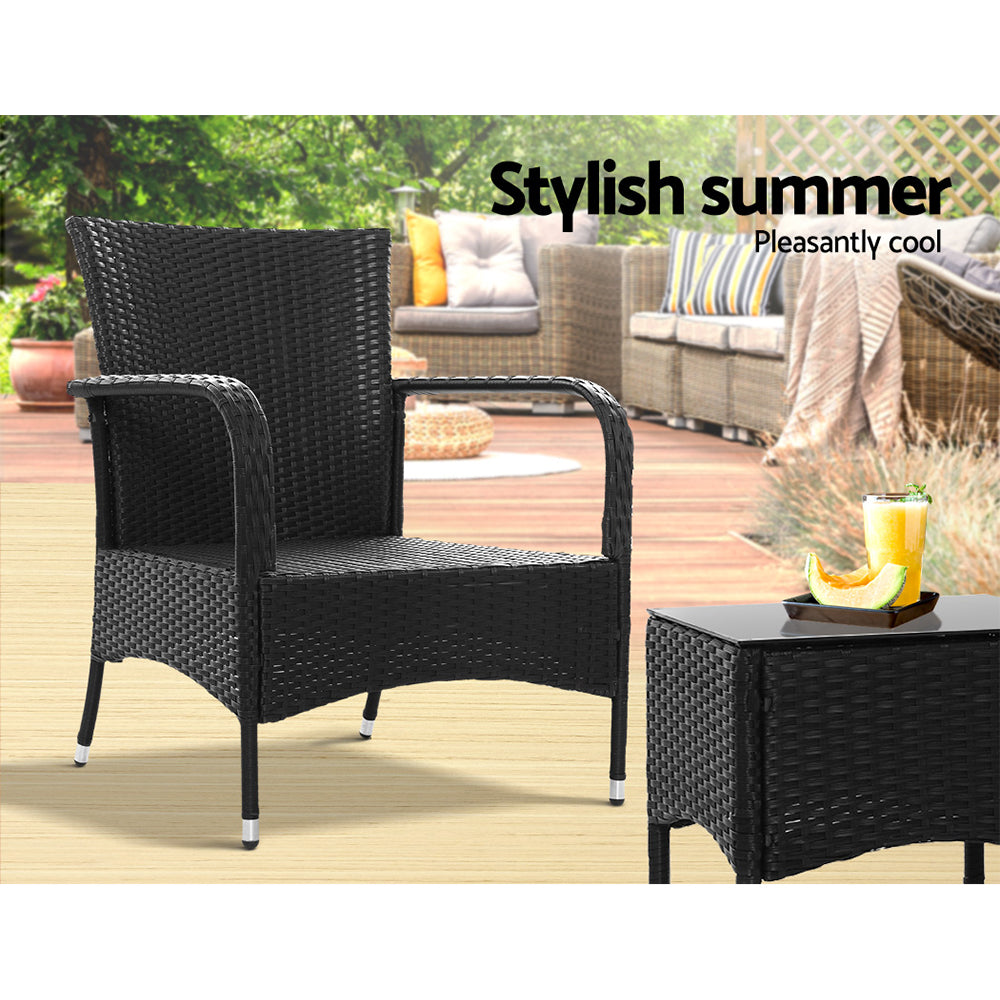 Gardeon 3 Piece Wicker Setting Black