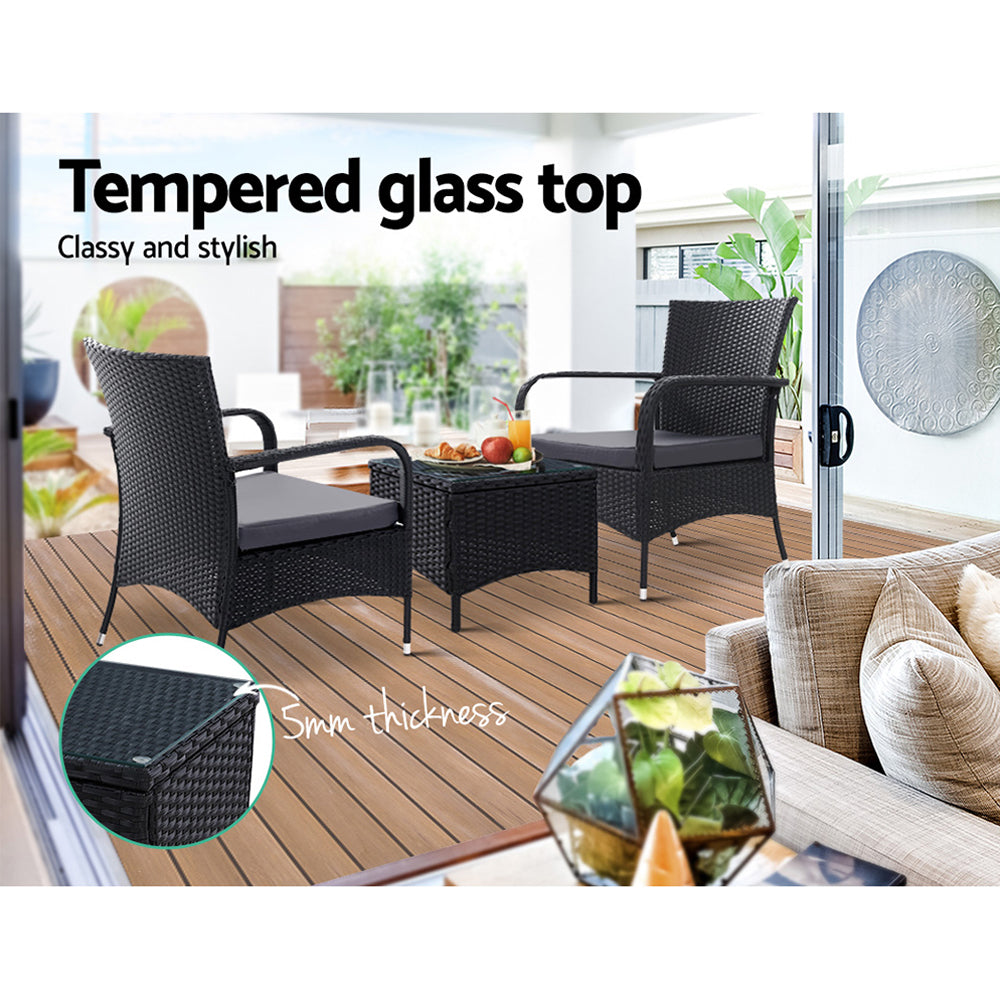 Gardeon 3 Piece Wicker Setting Black