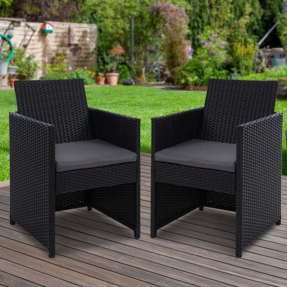 Gardeon Set of 2 Wicker Chairs Black Grey