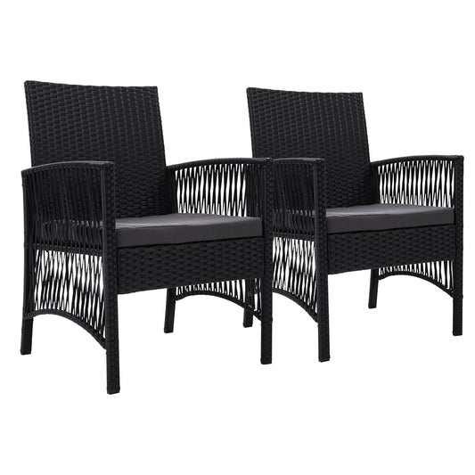 Gardeon Set of 2 Wicker Chairs Black