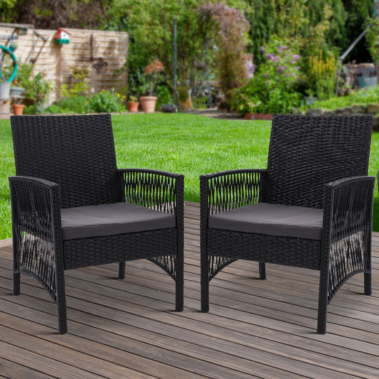 Gardeon Set of 2 Wicker Chairs Black