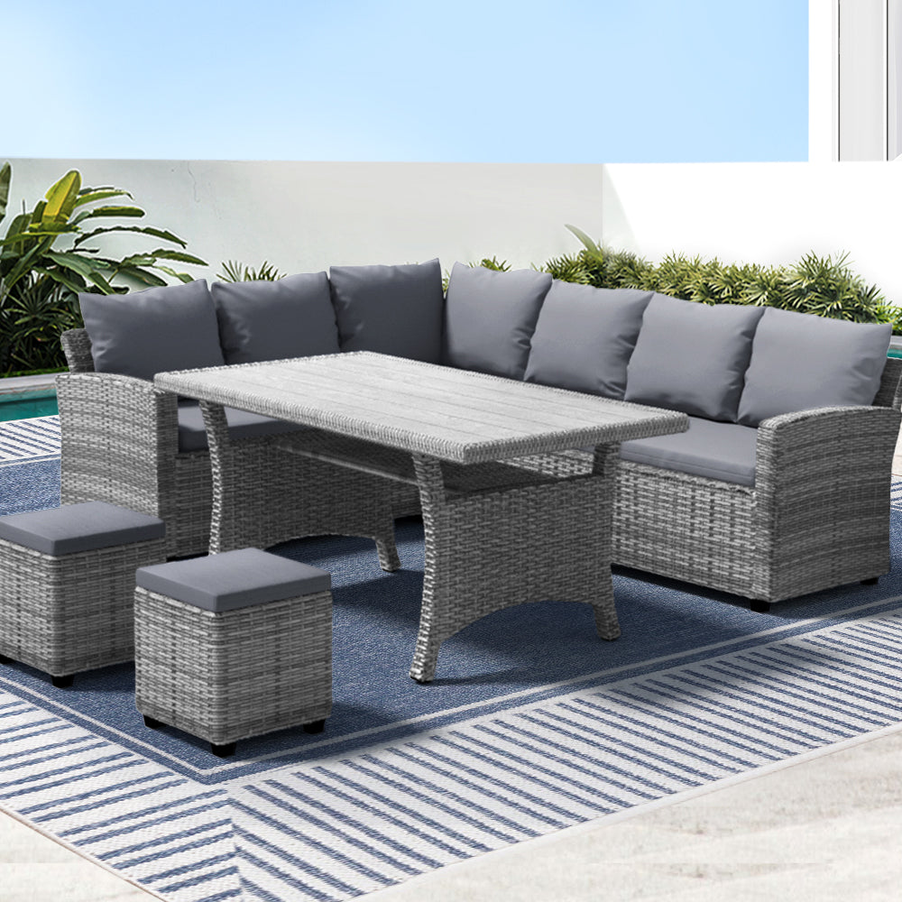 Gardeon 9 Seater Dining Setting Light Grey