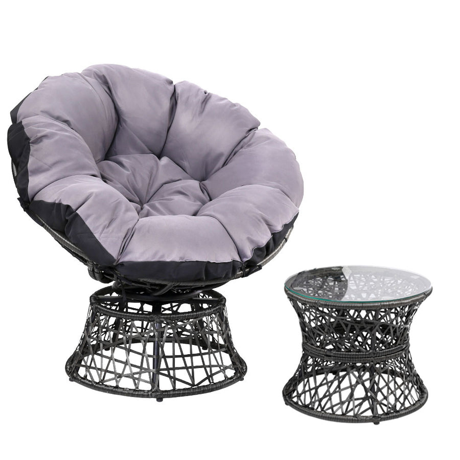 Gardeon Papasan Chair & Table Wicker Black