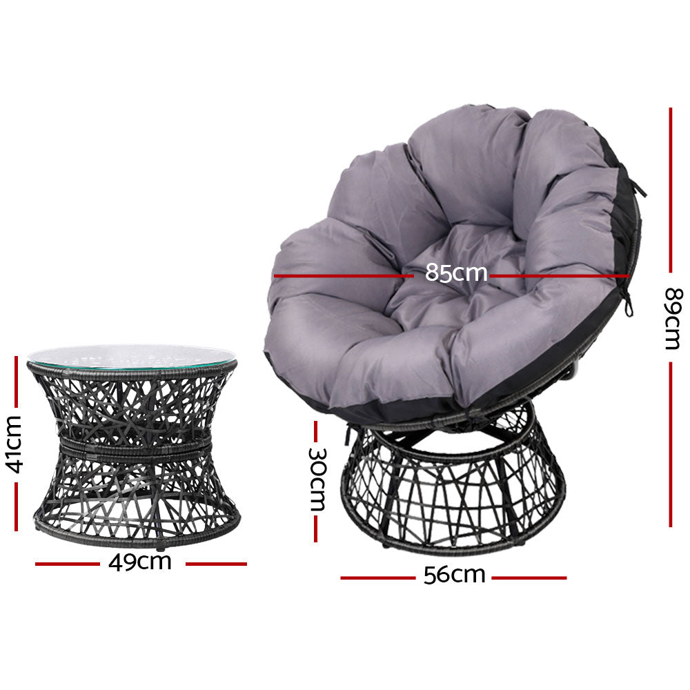 Gardeon Papasan Chair & Table Wicker Black