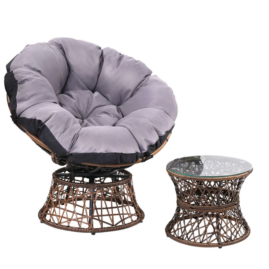 Gardeon Papasan Chair & Table Wicker Brown