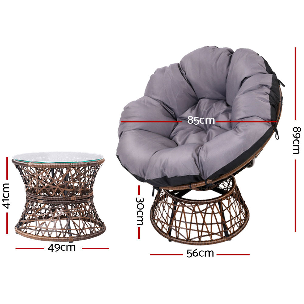 Gardeon Papasan Chair & Table Wicker Brown