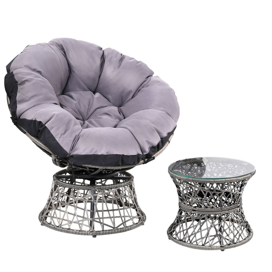 Gardeon Papasan Chair & Table Wicker Grey