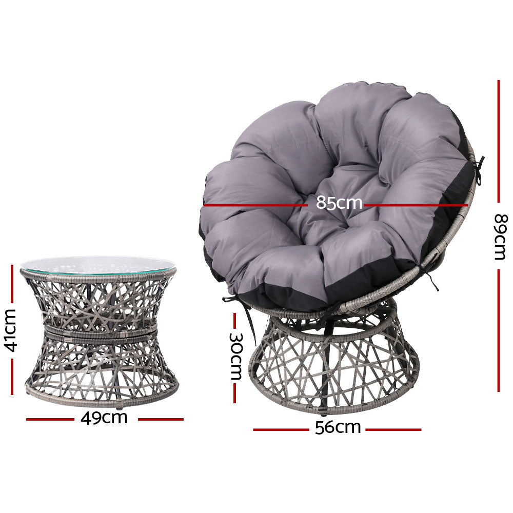 Gardeon Papasan Chair & Table Wicker Grey