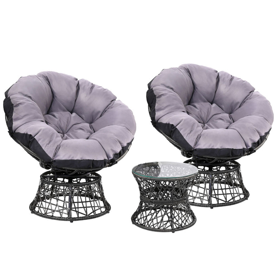 Gardeon Papasan Chairs & Table Wicker Black