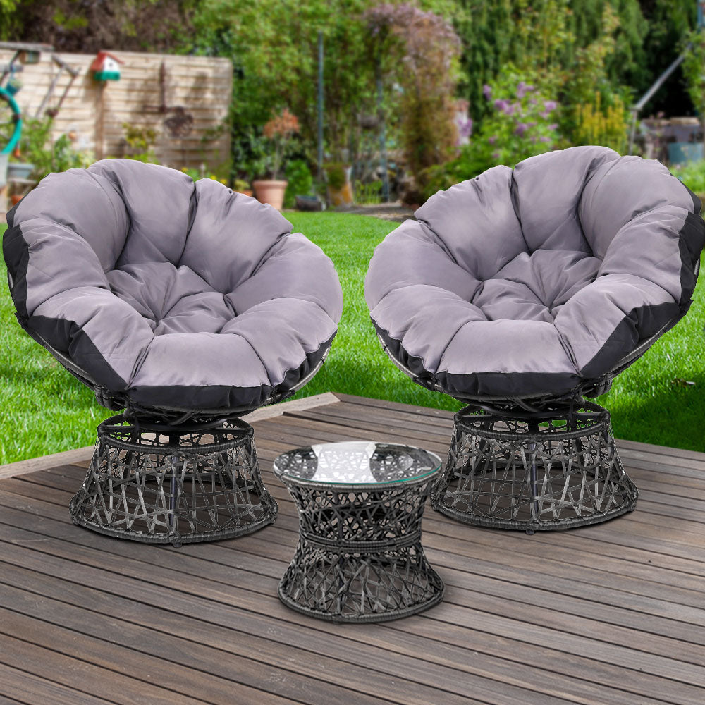 Gardeon Papasan Chairs & Table Wicker Black