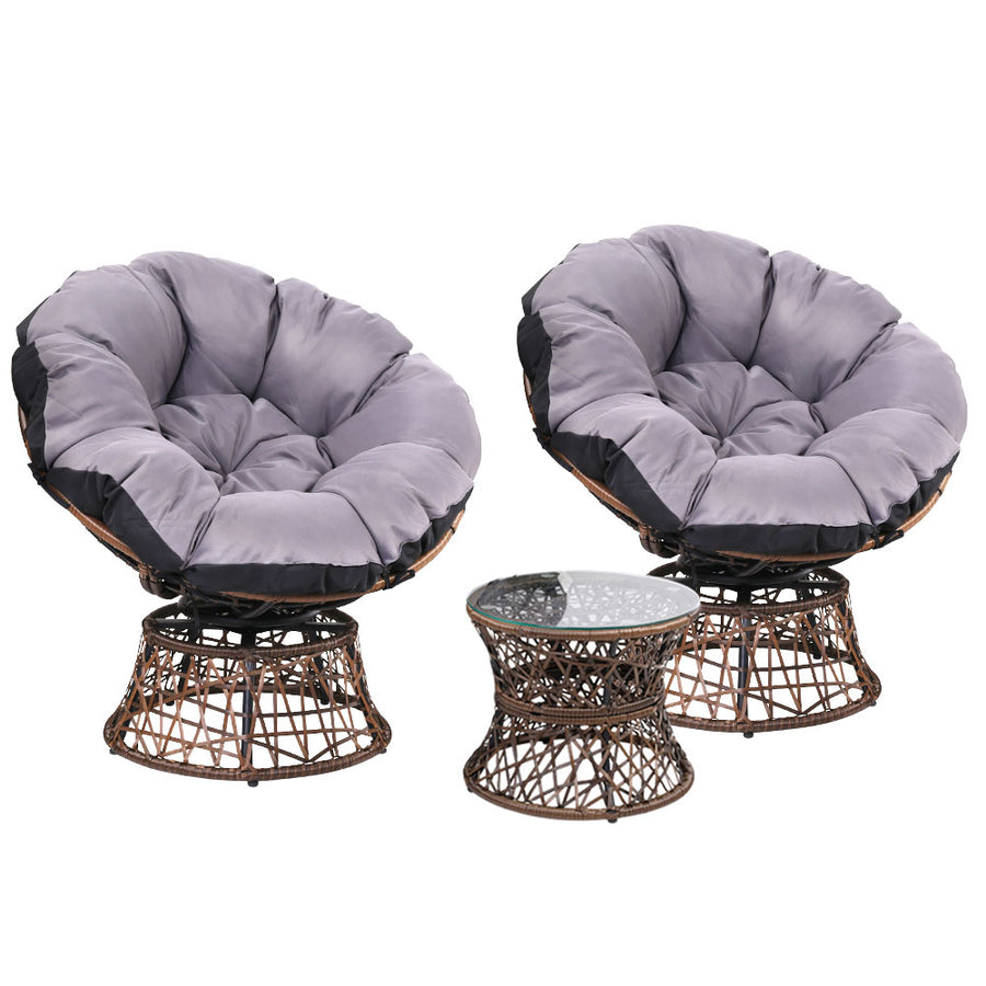 Gardeon Papasan Chairs & Table Wicker Brown