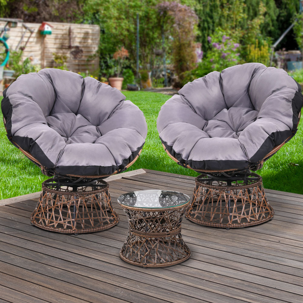 Gardeon Papasan Chairs & Table Wicker Brown