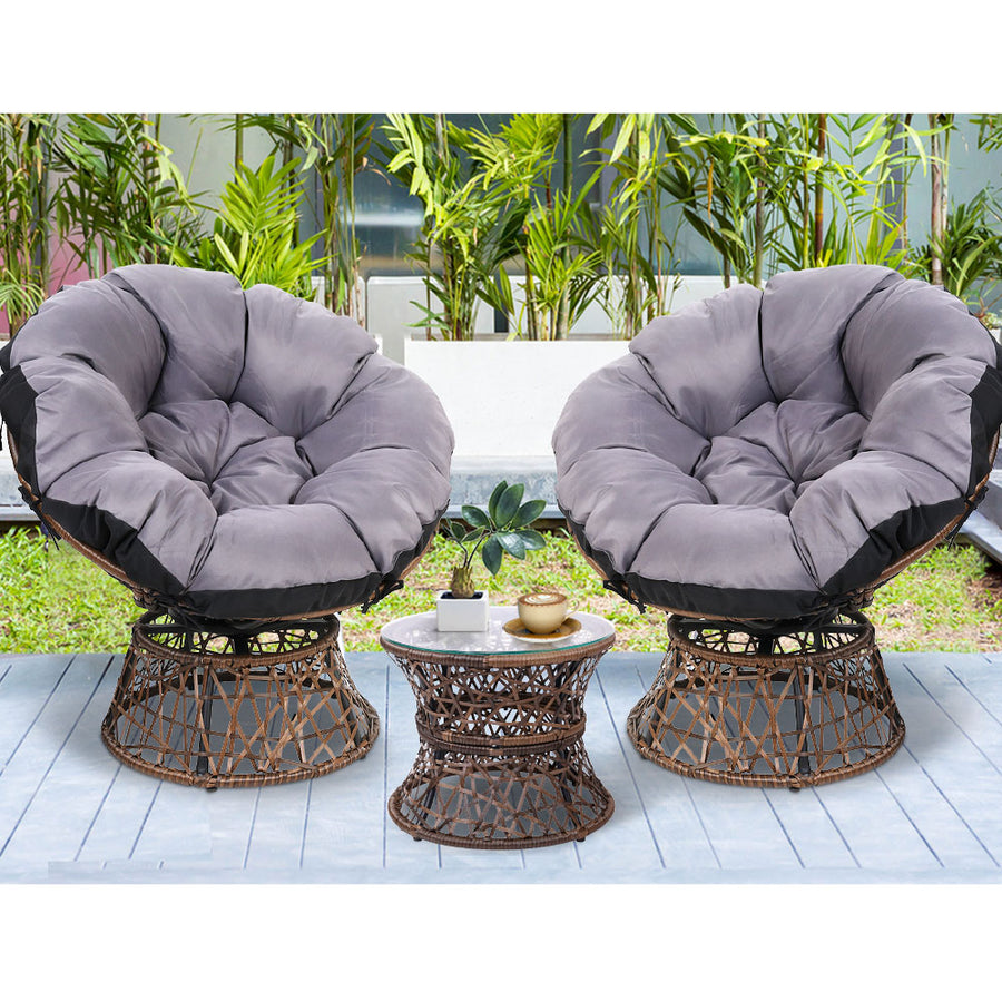 Gardeon Papasan Chairs & Table Wicker Brown