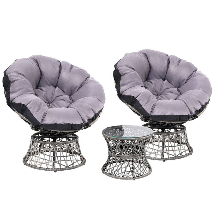 Gardeon Papasan Chairs & Table Wicker Grey